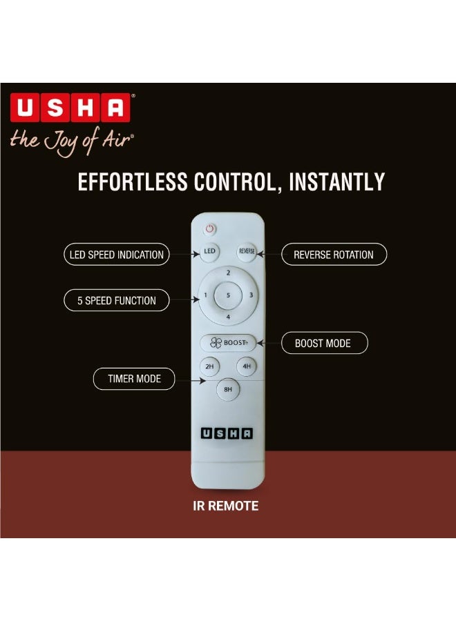 USHA AeroEdge Plus 1200mm BLDC Ceiling Fan with IR Remote | LED Indicator | BEE 5 Star Rated Energy Efficient | 100% Copper Motor | High Air Delivery 220CMM | 2 Year Warranty | (Ivory) - Image 2